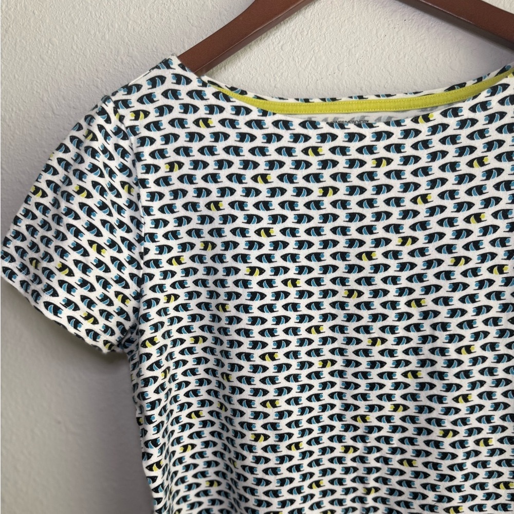 Jones Nee York Retro Sporty Fish Pattern T Shirt Womens Large Blue Green